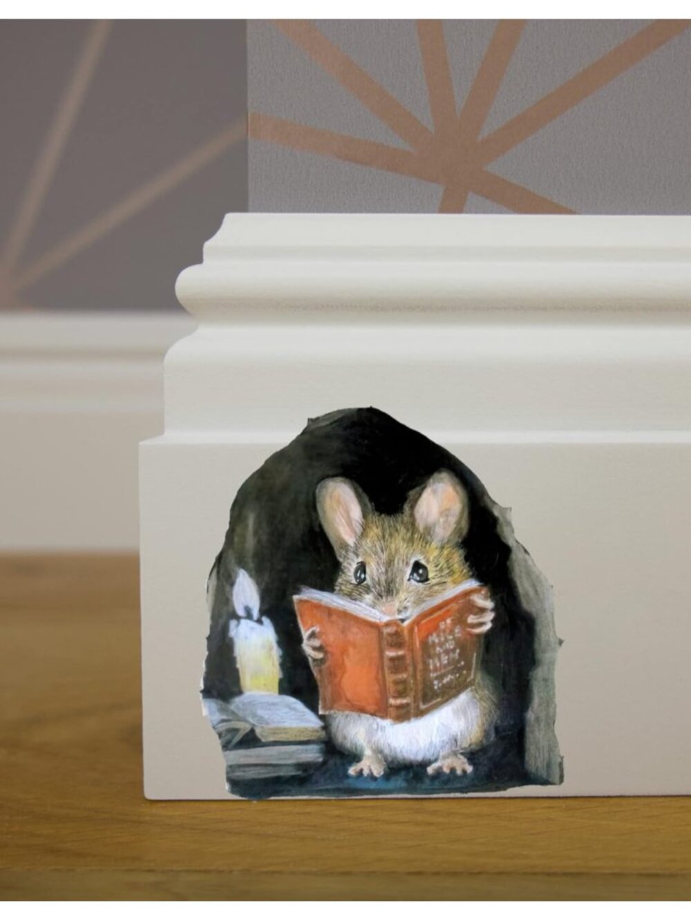 2 Stickers Mouse Reading Book in Wall 3D Sticker Decal Funny 2 Pack By